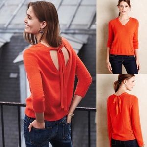 Anthropologie MOTH Orange Cashmere Blend Tie Back Pullover Knit Sweater
